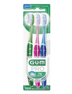CEPILLO DENTAL ADULTO GUM PRO 528 COMPACT MEDIUM 3 UNIDADES