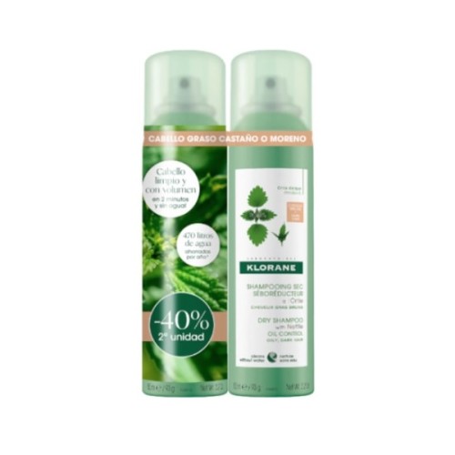 Klorane Champu Seco A La Ortiga Cabello Oscuro 2 X 150ml